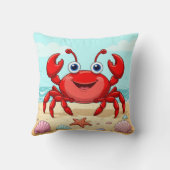 元気な赤いキャラクターのカニ かわいい貝殻 子供🦀 クッション (裏面)