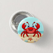 元気な赤いキャラクターのカニ かわいい貝殻 子供🦀 缶バッジ (正面&裏面)