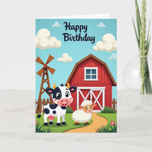 元気な農場の動物の誕生日カード カード (正面)