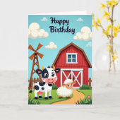 元気な農場の動物の誕生日カード カード (黄色い花)