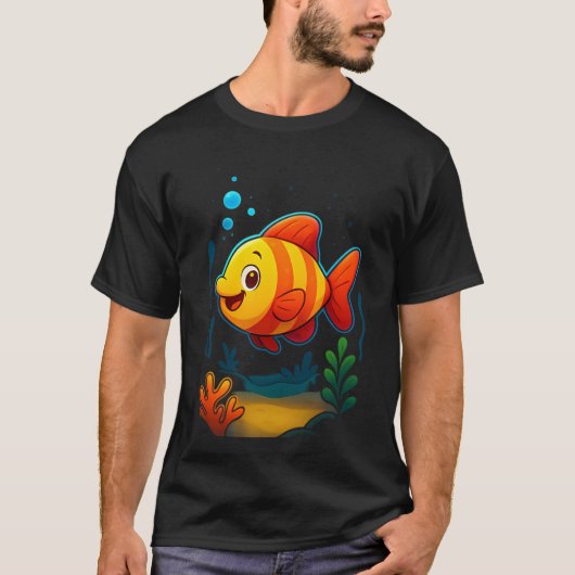 元気な魚のキャラクター Tシャツ (正面)