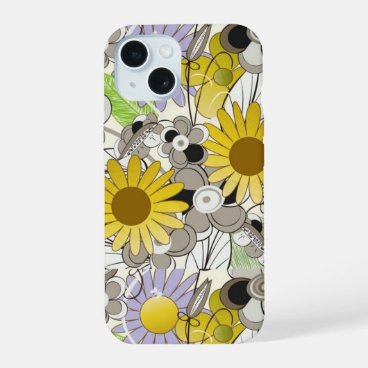 元気な黄色い花柄の iPhone 15ケース (裏面)