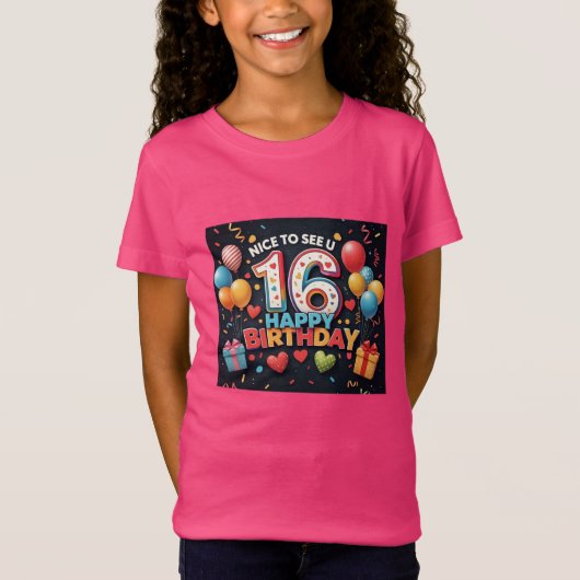 元気な16誕生日ハートの女の子との挨拶 Tシャツ (正面)