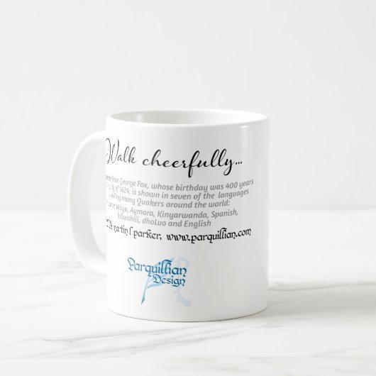 元気に歩いて…ジョージキツネ引用文マグ コーヒーマグカップ (正面左)