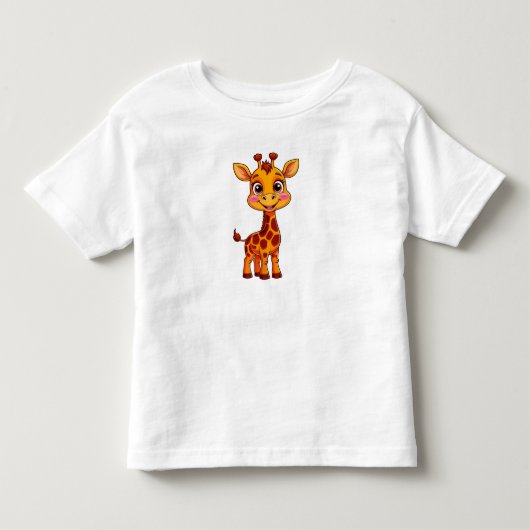 元気に立っているかわいいキャラクターのキリン トドラーTシャツ (正面)