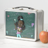 元気のいい言葉を持つ黒人女性 メタルランチボックス (インサイチュ)