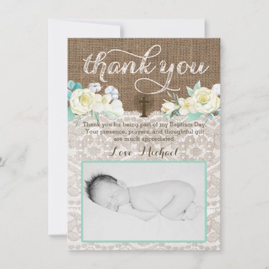 元気のないバプテスマサンキューカード、男の子の双子 サンキューカード (正面)