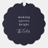 元気を出す |ネイビーブルークリスマスの写真 オーナメントカード (裏面)