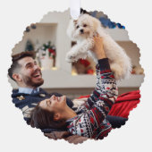 元気を出す |ネイビーブルークリスマスの写真 オーナメントカード (正面)