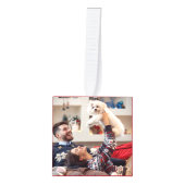 元気を出す |モダンクリスマスの赤い写真 キューブオーナメント (正面)