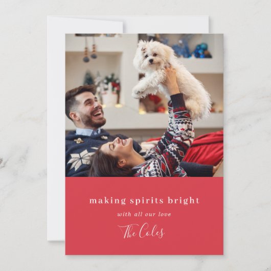 元気を出す |モダンクリスマスの赤い写真 シーズンカード (正面)