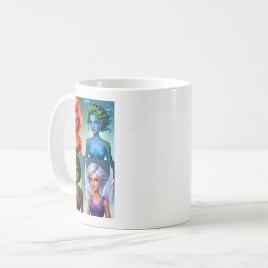 元素ファンタジーポートレートファイアウォーターアースエア コーヒーマグカップ (正面左)