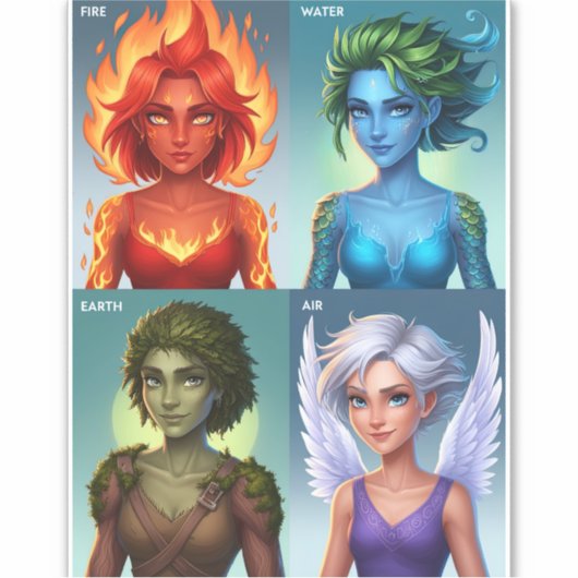 元素ファンタジーポートレートファイアウォーターアースエア シール (正面)