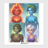 元素ファンタジーポートレートファイアウォーターアースエア シール (シート)