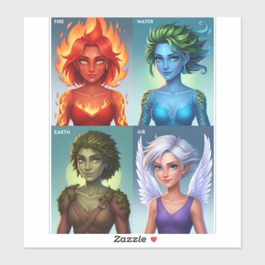 元素ファンタジーポートレートファイアウォーターアースエア シール (シート)