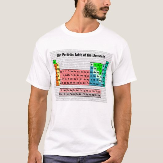 元素周期表(シンプル+背景元素名) Tシャツ (正面)