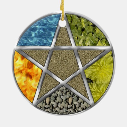 元素異教のな五芒星の星形五角形のウィッカ信者のオーナメント セラミックオーナメント (裏面)