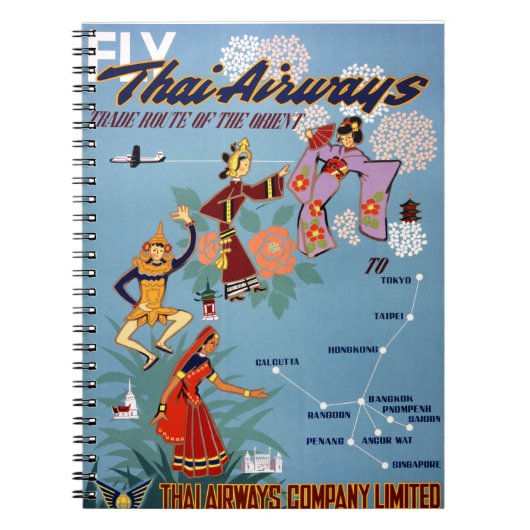 元通りになるタイのヴィンテージの空の旅ポスター ノートブック (正面)
