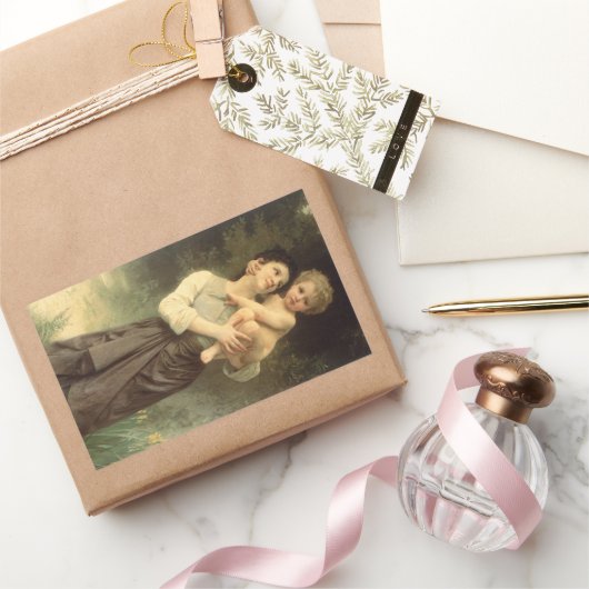 兄と妹（兄弟と姉妹） ウィリアム・アドルフ・ブグルー 長方形シール (ギフト)