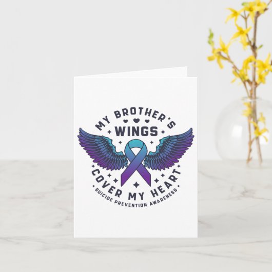 兄の羽が自殺の防止ハートを覆う カード (黄色い花)