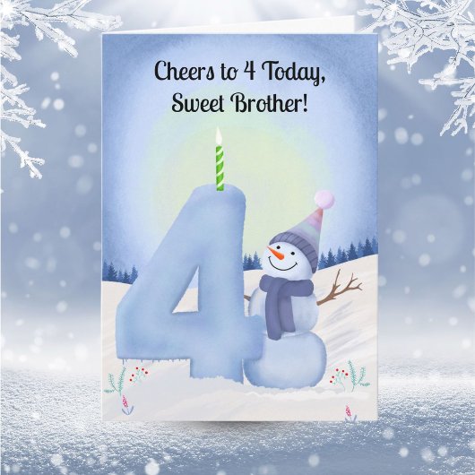 兄の4歳の誕生日 雪だるまと雪の4 カード
