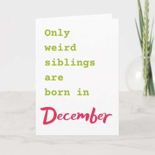 兄妹おもしろい12月の誕生日カード カード (正面)