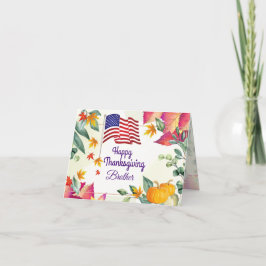兄弟に感謝を伝える紅葉とアメリカ国旗の感謝祭 シーズンカード