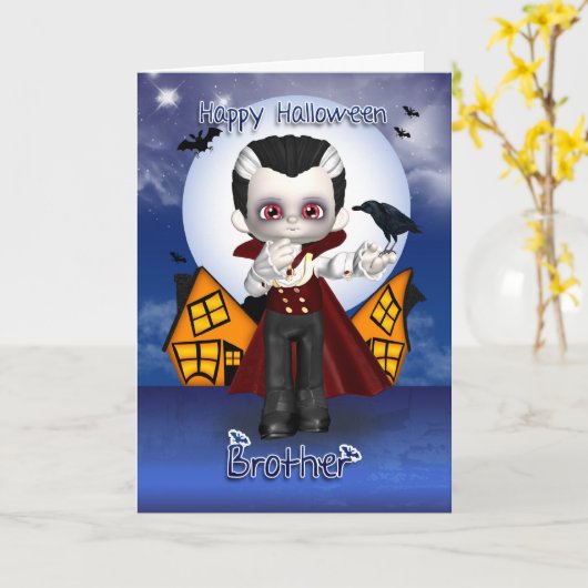 兄弟のおもしろいの吸血鬼のハロウィンの挨拶状 カード (黄色い花)