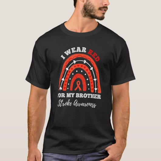 兄弟のストローク啓発のために赤を身に着ける虹 Tシャツ (正面)