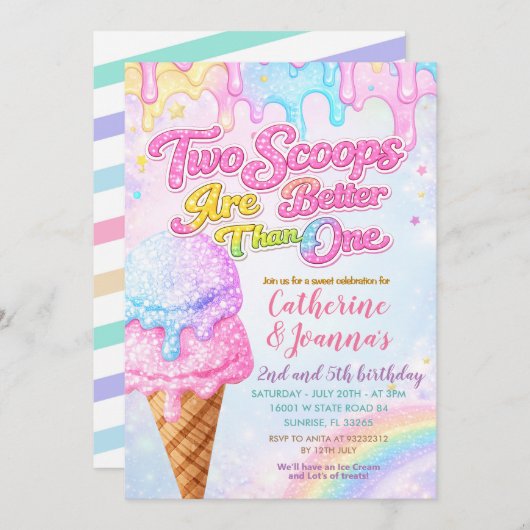 兄弟のダブルスクープ誕生日パーティー 招待状 (正面/裏面)