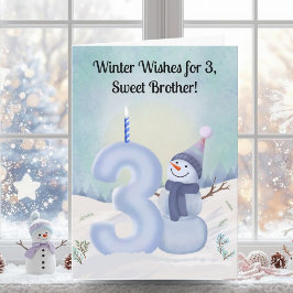 兄弟の3歳の誕生日 雪だるま 雪景色 カード