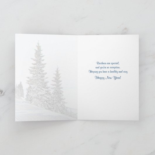 兄弟のTennysonの詩のための新年の雪及び針葉樹 シーズンカード (内部)