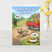 兄弟への誕生日カードに最適な面白い犬と猫 カード (黄色い花)
