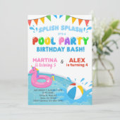 兄弟プールパーティーの誕生日招待状、ユニコーンボール。 招待状 (スタンド正面)