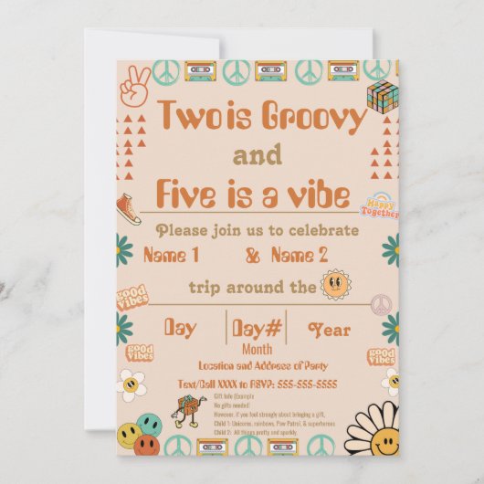 兄弟レトロ誕生日招待状 招待状 (正面)