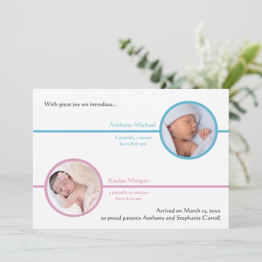 兄弟二人の写真出生発表 案内状 (スタンド正面)