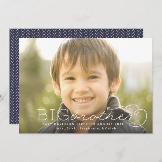 兄弟写真妊娠のお知らせを促進 招待状 (正面/裏面)