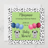 兄弟双生児ダルマティア緑の赤ちゃんシャワー 招待状 (正面)