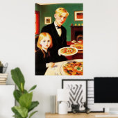 兄弟姉妹と夕食のテーブル | AIアートポスター ポスター (ホームオフィス)