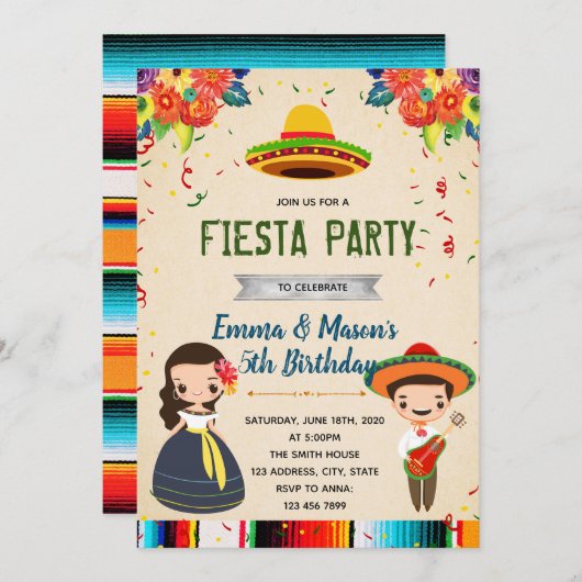 兄弟姉妹のフェスタのパーティの招待状 招待状 (正面/裏面)