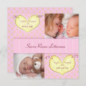 兄弟姉妹の写真の誕生の発表を用いる生まれたばかりのな女の子 案内状 (正面/裏面)