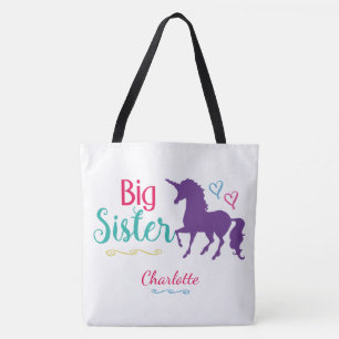 兄弟姉妹の姉のカラフルなユニコーンPersonalzied トートバッグ