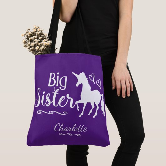 兄弟姉妹の姉のユニコーンのシルエットのピンクの紫色 トートバッグ (クローズアップ)