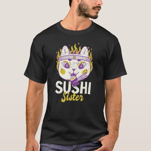 兄弟姉妹の寿司猫のための面白い寿司猫の姉妹 Tシャツ (正面)