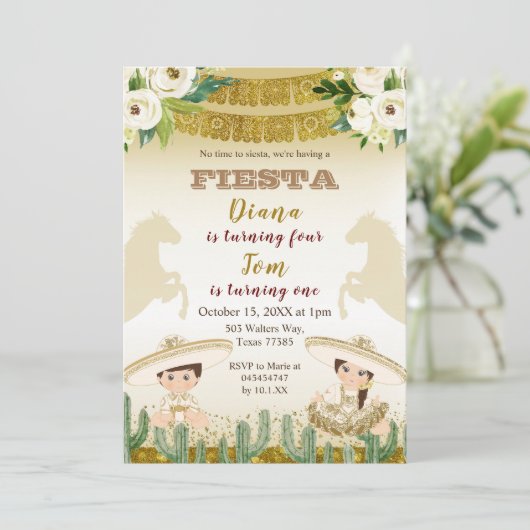 兄弟姉妹カクタスフィエスタメキシコ誕生日の招待状 招待状 (スタンド正面)