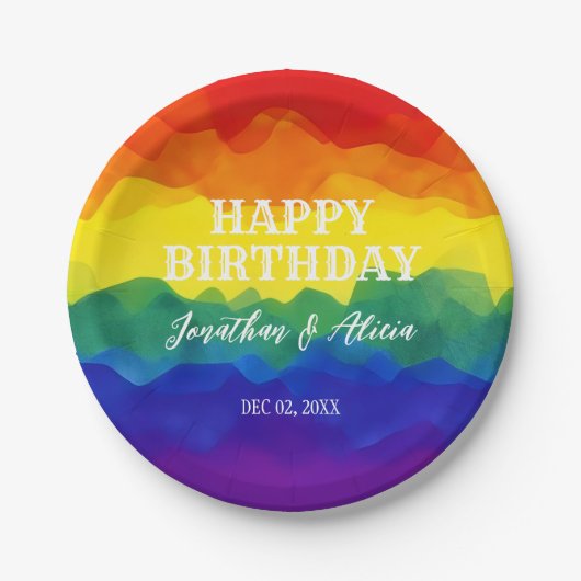 兄弟姉妹カラフルレインボージョイント誕生日 ペーパープレート (正面)