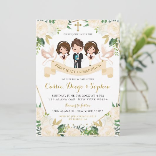 兄弟姉妹スペインのボーイガールファースト聖餐式 招待状 (スタンド正面)