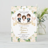 兄弟姉妹スペインのボーイズ女の子ファースト聖餐式Inv 招待状 (スタンド正面)