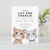 兄弟姉妹デュオバースデーパーティーと2匹の子猫のinvi 招待状 (スタンド正面)