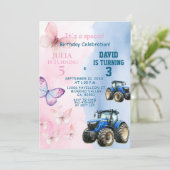 兄弟姉妹バタフライ及びトラクタジョイント誕生日 招待状 (スタンド正面)